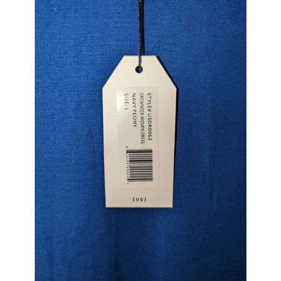 Universal Standard Crewneck Luxe Twill Sheath Dress Navy Peony Size Large 22-24 - Picture 5 of 11